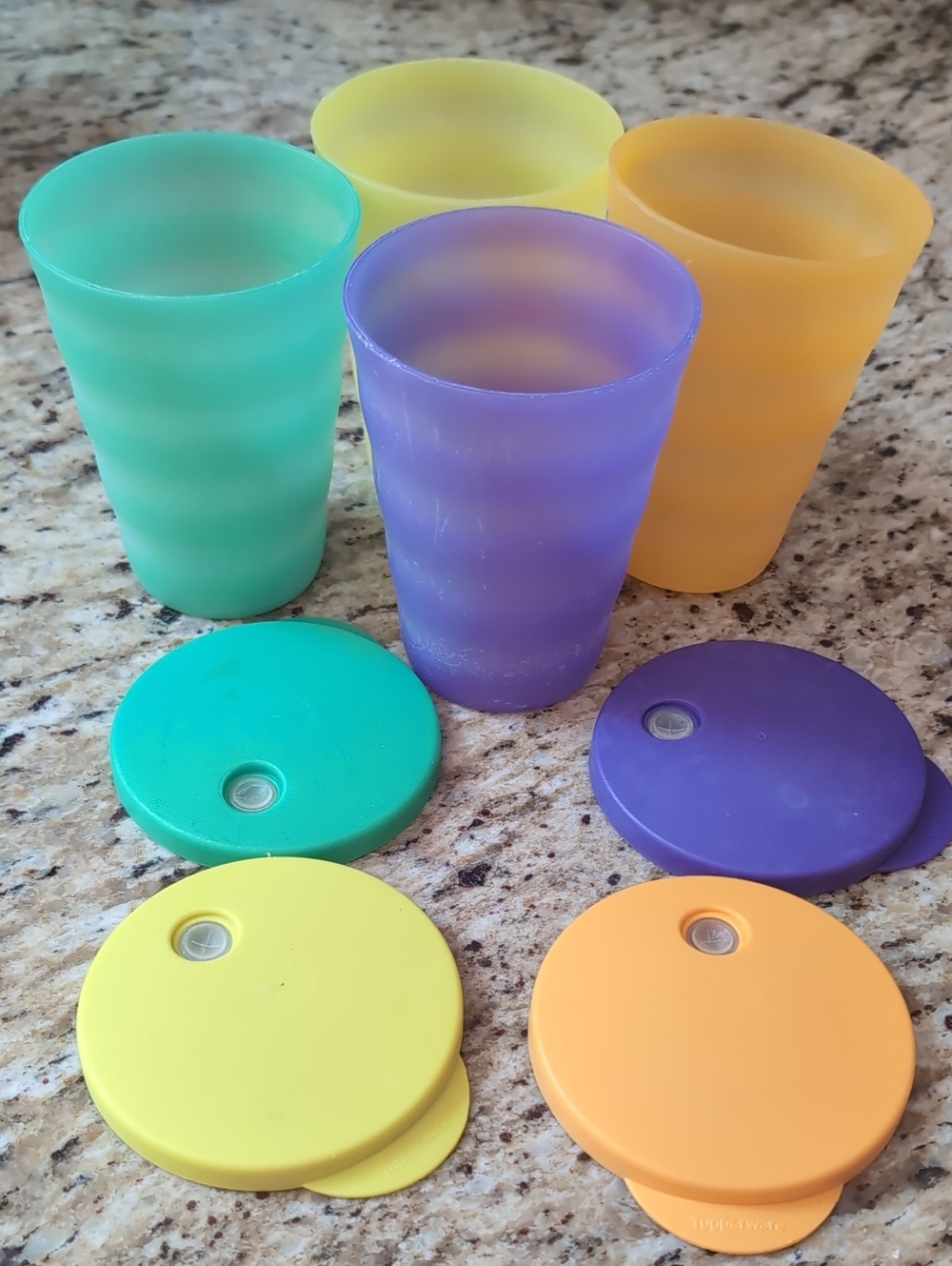 Tupperware Travel Cups and Lids Set - Multicolor (Yellow, Orange, Green, Purple)
